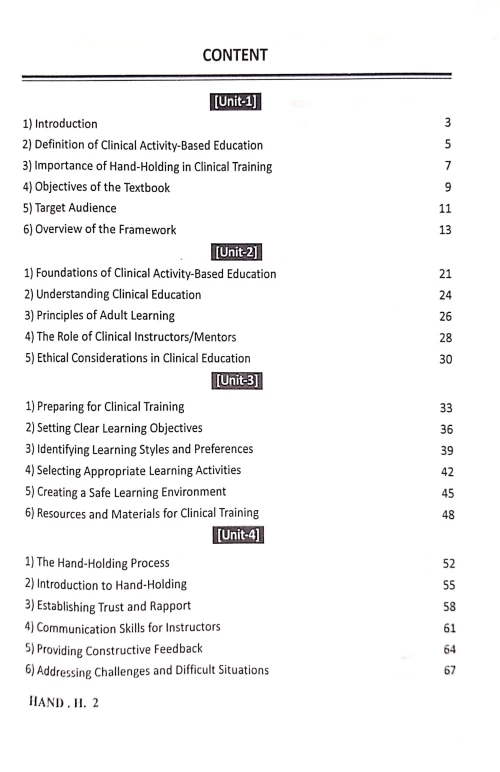 Text Book on Hand-Holding for Clinical Activity